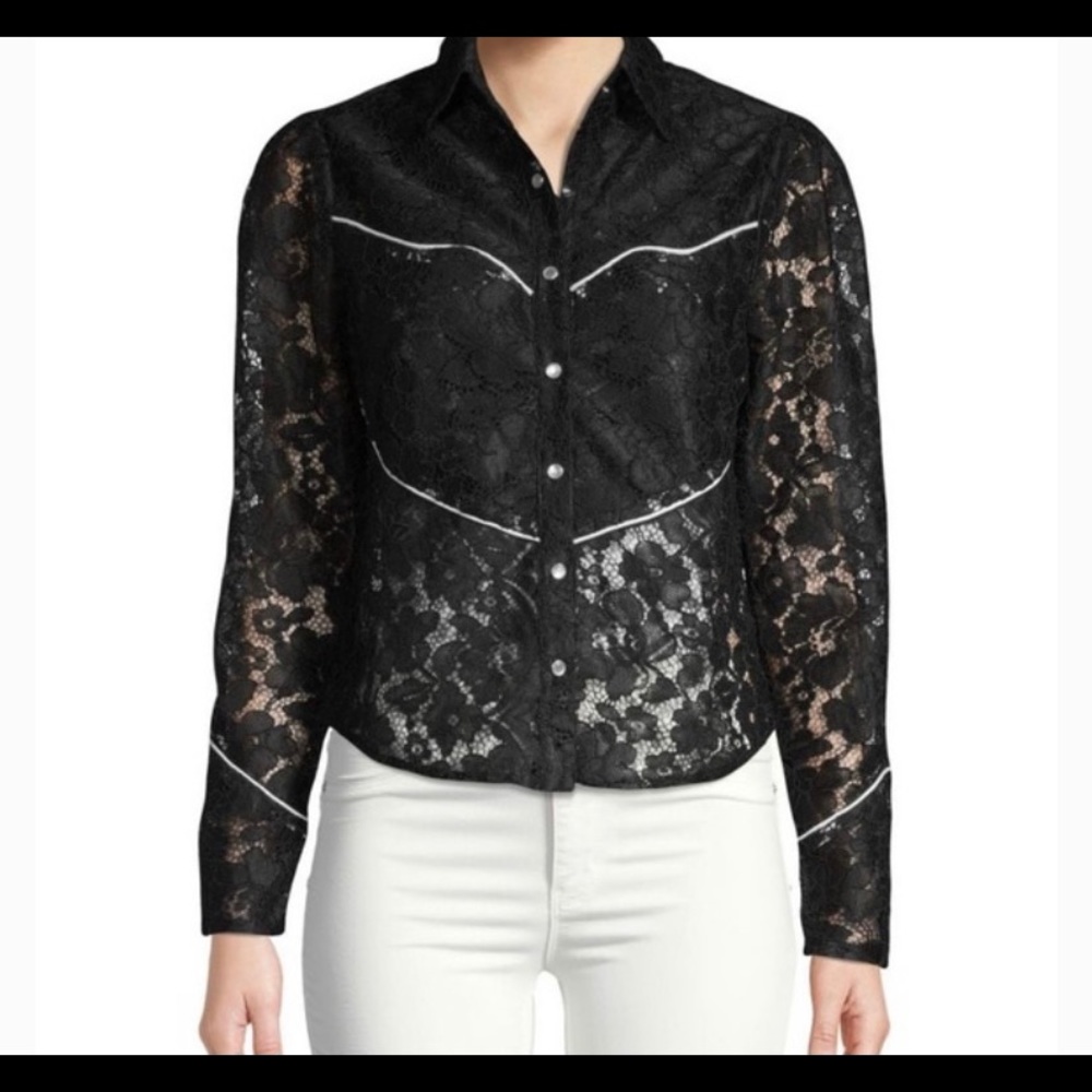 NEW! Divine Heritage Western Lace Pearl Snap Blouse